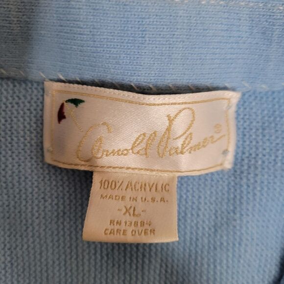 VINTAGE 80s baby blue button up Arnold Palmer v-neck cardigan sweater L - Picture 3 of 8